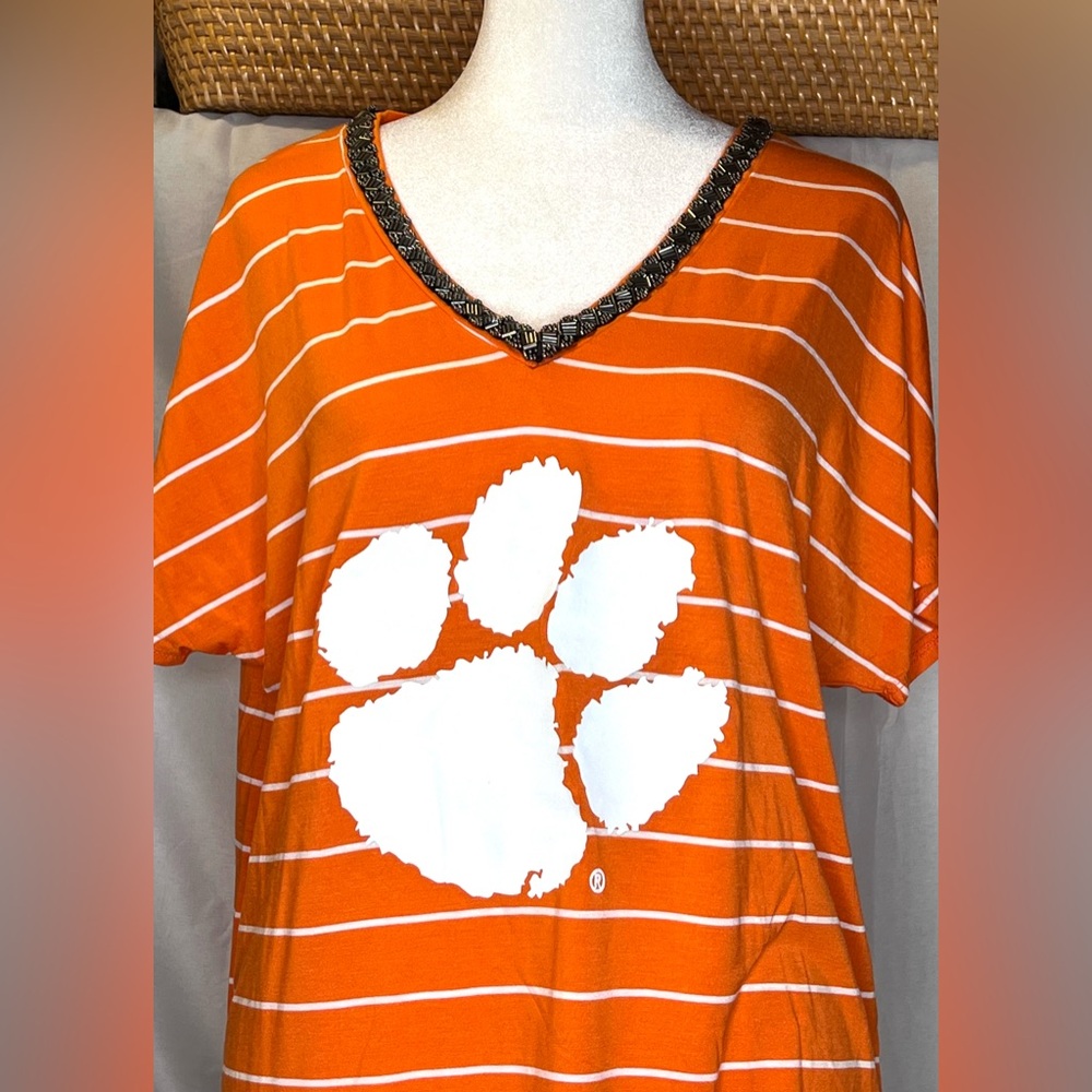 Gameday Caroline Clemson Tigers Orange Striped T-Shirt Size Medium - Picture 2 of 9